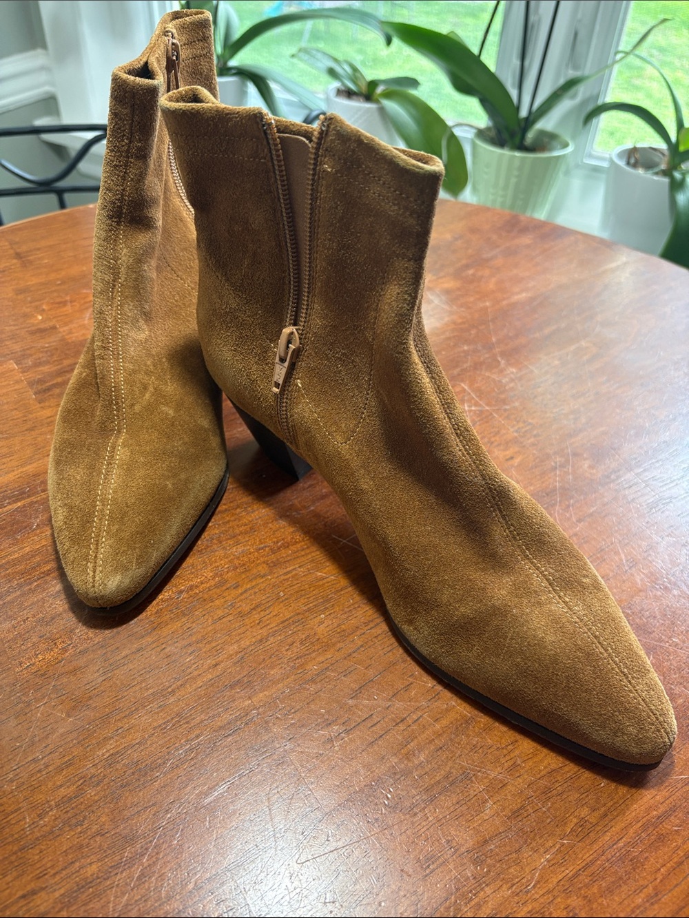 Maje Suede Ankle Booties in Camel Brown